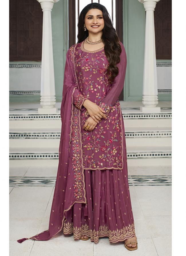 Chinnon Silk Pink Festival Wear Embroidery Work Sharara Suit